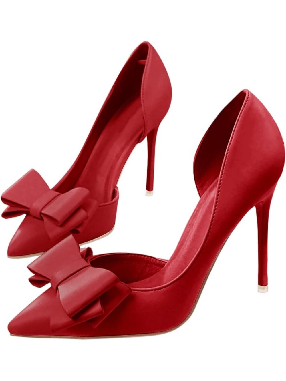 Women's Wine Red Faux Leather Closed Pointed Toe Stiletto Slip on Pumps